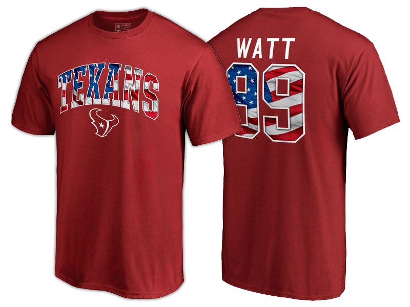 Houston Texans #99 J.J. Watt Red Banner Wave Name and Number T-Shirt