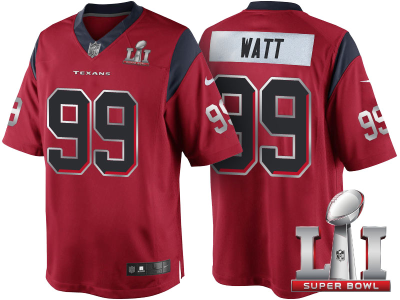 Houston Texans #99 J.J. Watt Red Super Bowl LI Silver Jersey