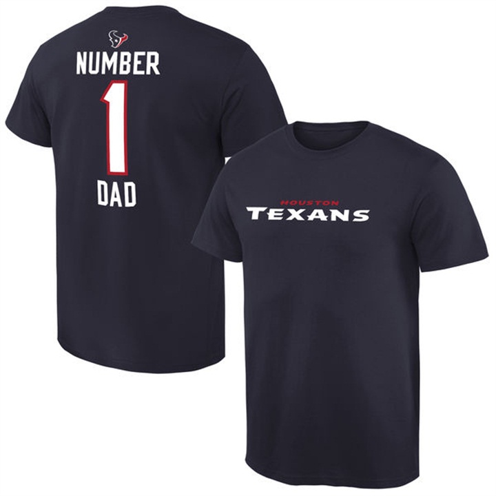 Houston Texans Navy Number 1 Dad Name & Logo Pro Line T-Shirt