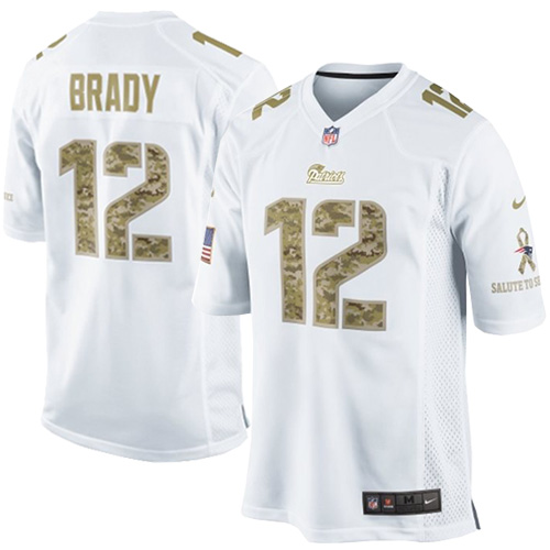 Men's New England Patriots #12 Tom Brady Nike White Salute To Service Jersey