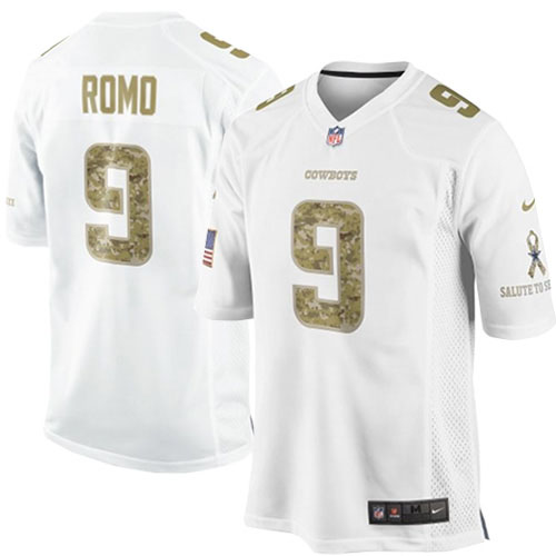 Men's Dallas Cowboys #9 Tony Romo Nike White Salute To Service Jersey