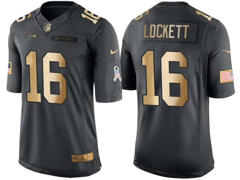 Seahawks #16 Tyler Lockett Anthracite 2016 Christmas Gold Salute to Service Jersey