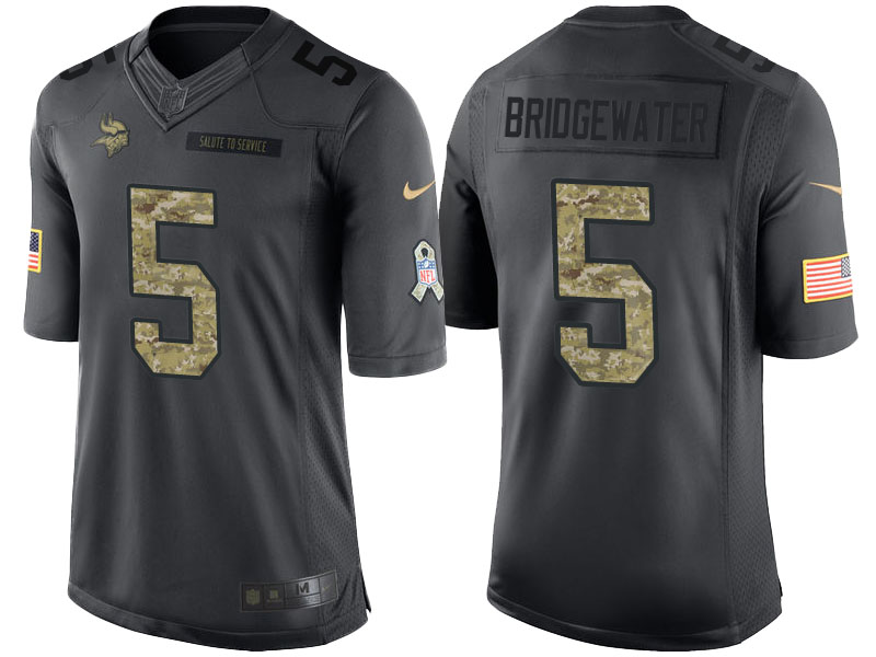 Minnesota Vikings #5 Teddy Bridgewater Anthracite Camo 2016 Salute to Service Limited Jersey - Veterans Day