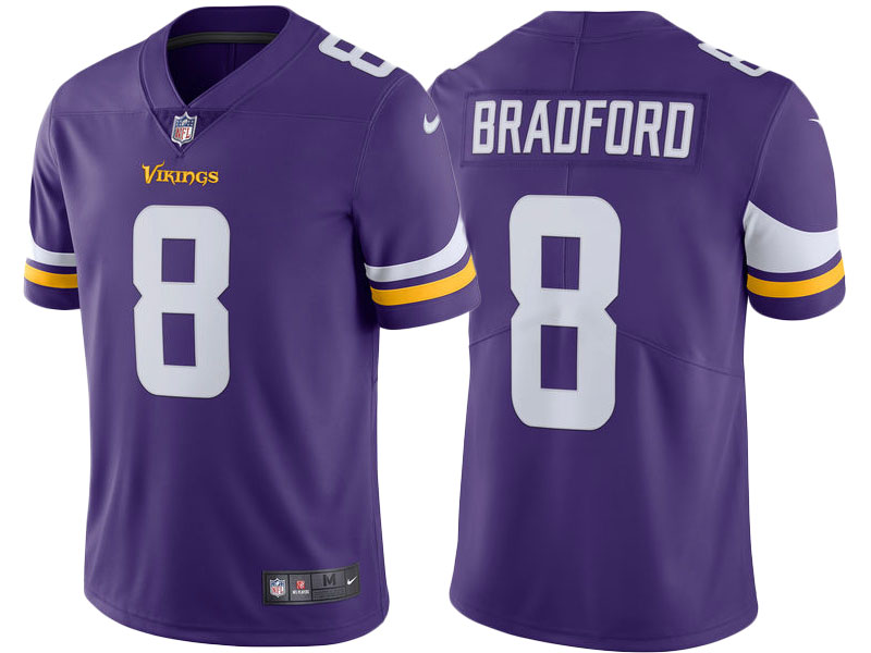 2017 Minnesota Vikings #8 Sam Bradford Purple Vapor Untouchable Limited Jersey