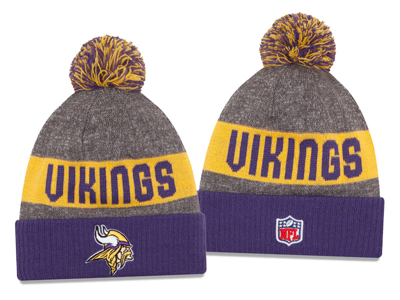 Minnesota Vikings Gray New Era 2016 Sideline Sport Pom Warm Knit Hat - Holiday Gift