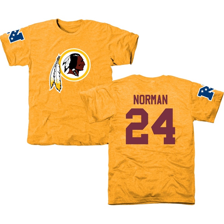 Washington Redskins #24 Josh Norman Gold Name & Number Tri-Blend T-shirt