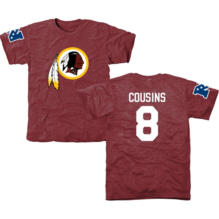 Washington Redskins #8 Kirk Cousins Burgundy Name & Number Tri-Blend T-shirt