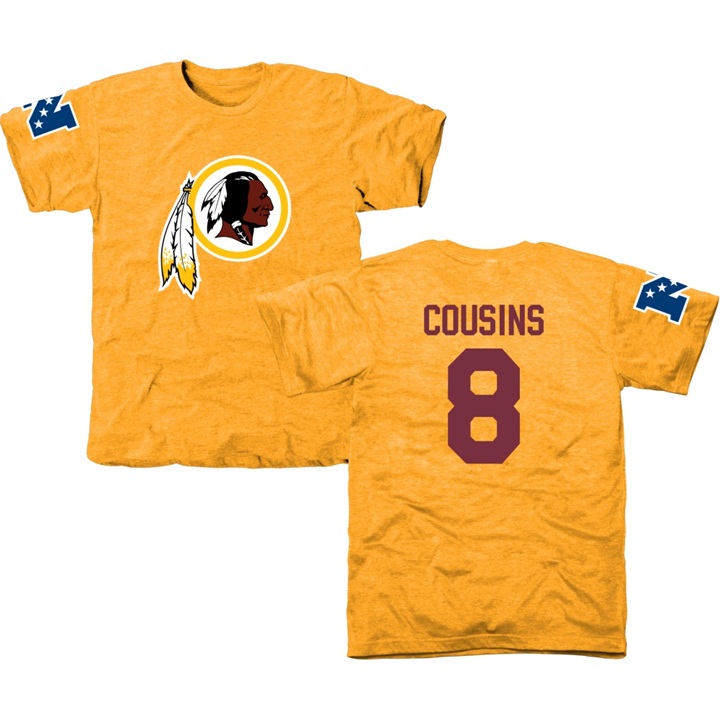 Washington Redskins #8 Kirk Cousins Gold Name & Number Tri-Blend T-shirt