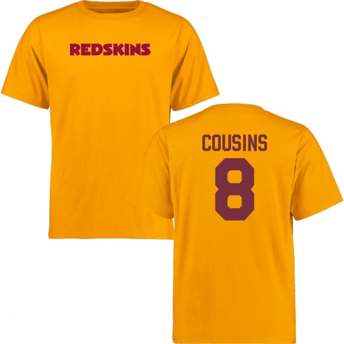 Washington Redskins #8 Kirk Cousins Gold Name & Number Wordmark T-shirt