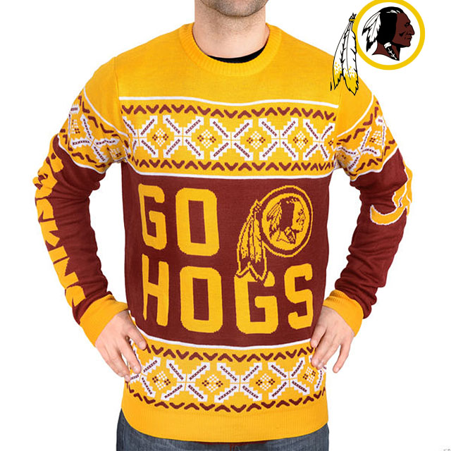 Washington Redskins Klew Burgundy & Yellow Slogan Crew Knit Ugly Sweater