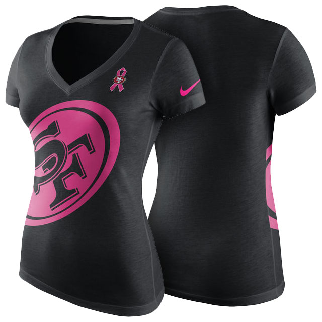 Women's San Francisco 49ers Black Breast Cancer Awareness Tri-Blend V-Neck T-Shirt