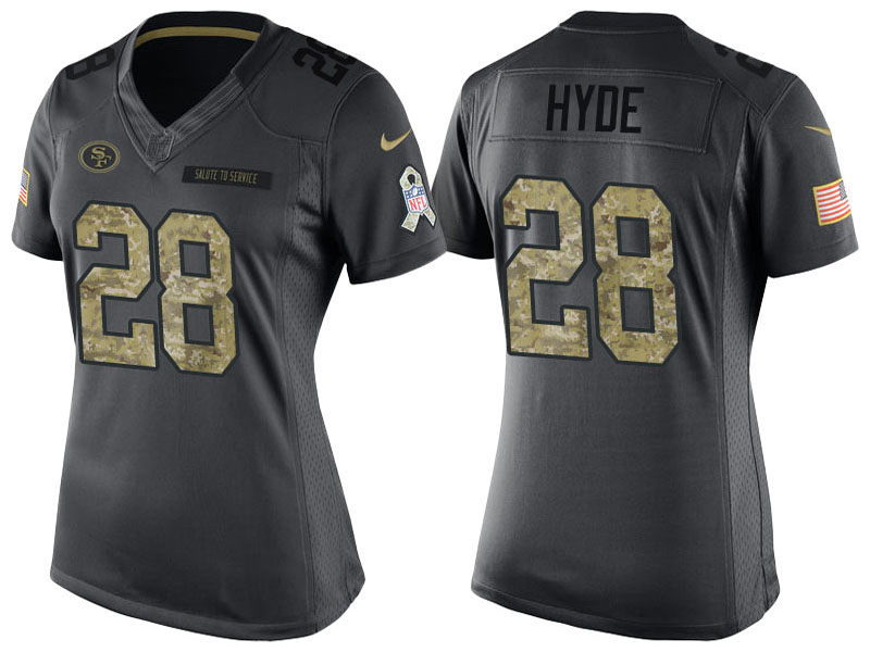 Women's San Francisco 49ers #28 Carlos Hyde Anthracite 2016 Salute to Service Limited Jersey