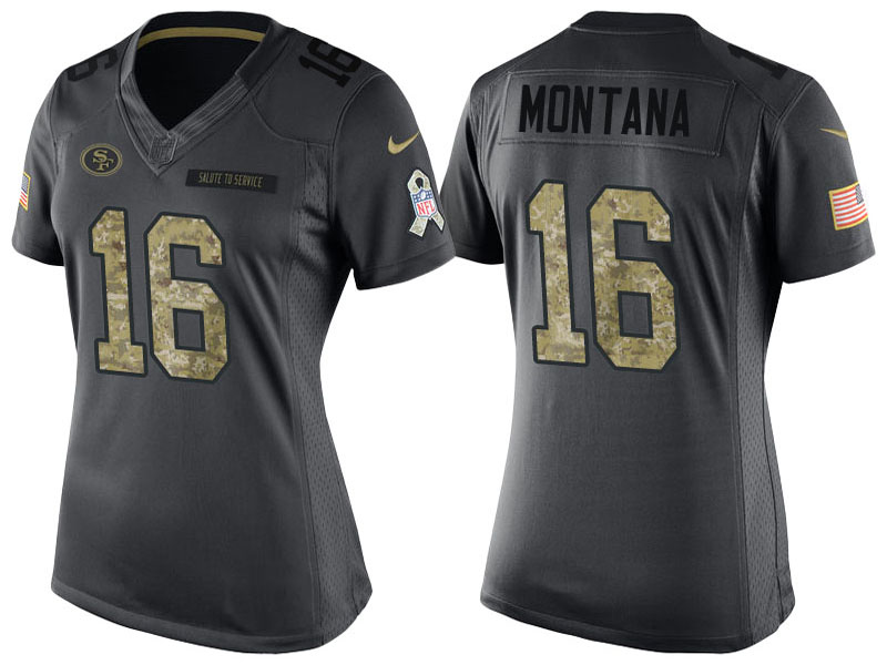 Women's San Francisco 49ers #16 Joe Montana Anthracite 2016 Salute to Service Limited Jersey