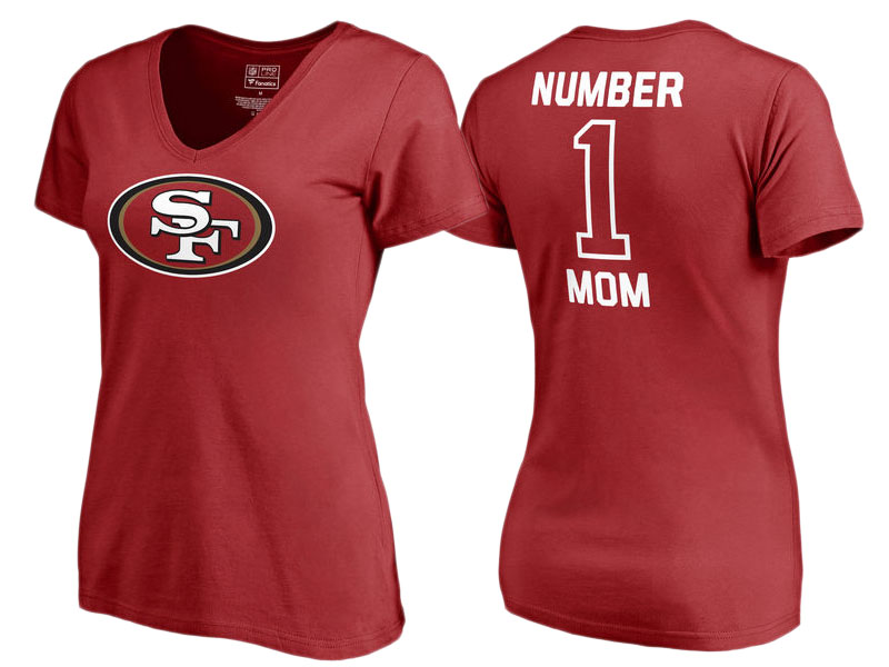 Women's San Francisco 49ers Scarlet #1 Mom V-Neck T-Shirt