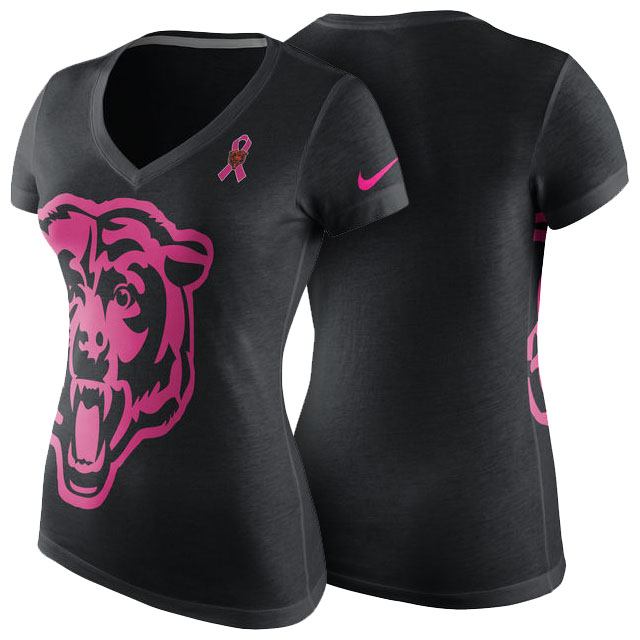 Women's Chicago Bears Black Breast Cancer Awareness Tri-Blend V-Neck T-Shirt