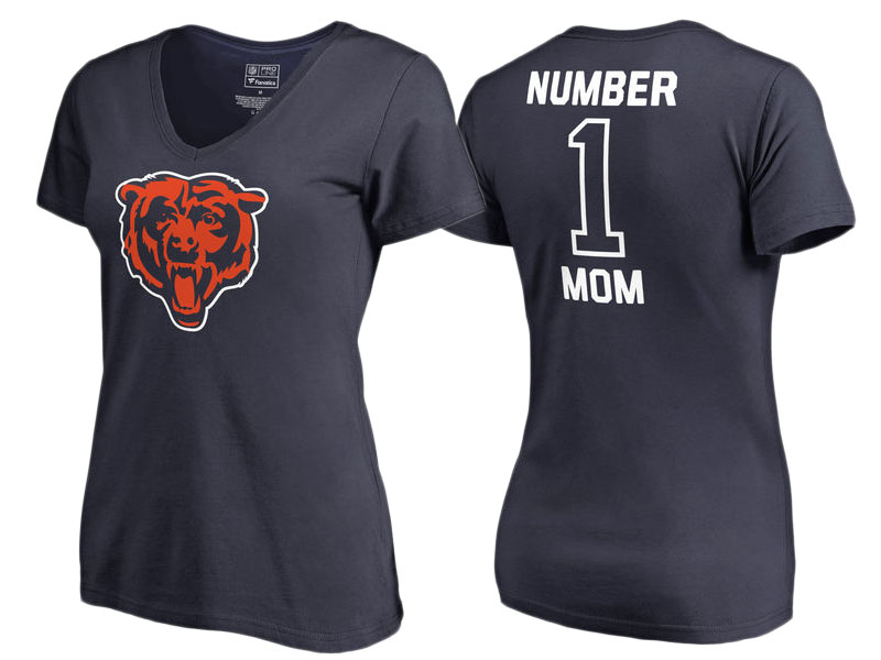 Women's Chicago Bears Navy #1 Mom V-Neck T-Shirt