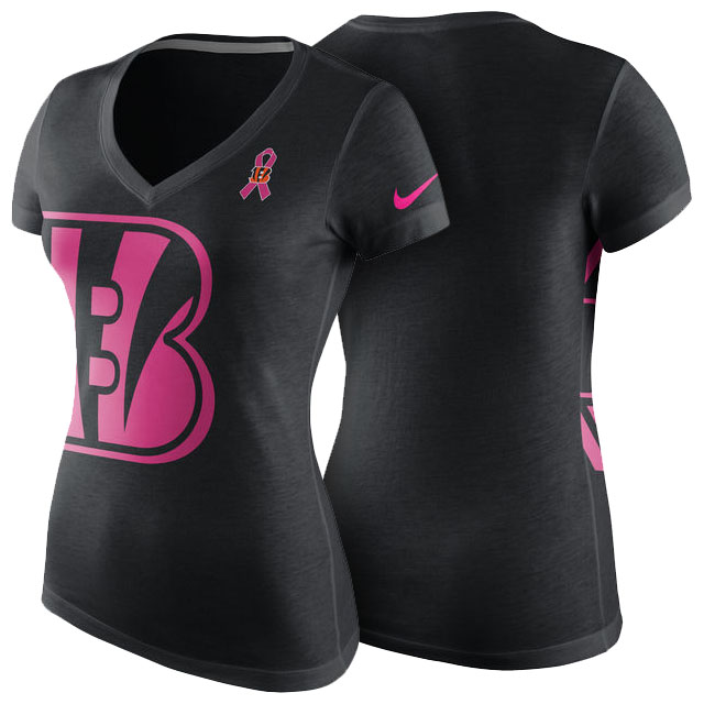 Women's Cincinnati Bengals Black Breast Cancer Awareness Tri-Blend V-Neck T-Shirt