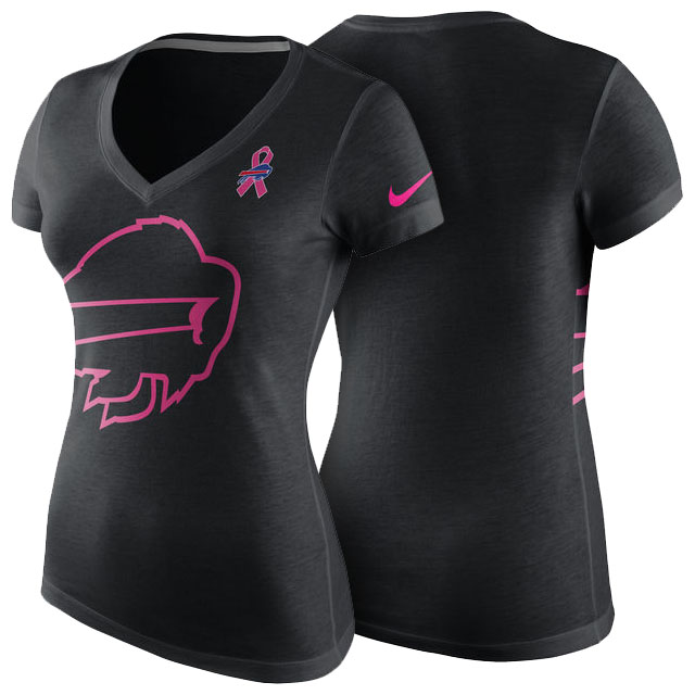 Women's Buffalo Bills Black Breast Cancer Awareness Tri-Blend V-Neck T-Shirt