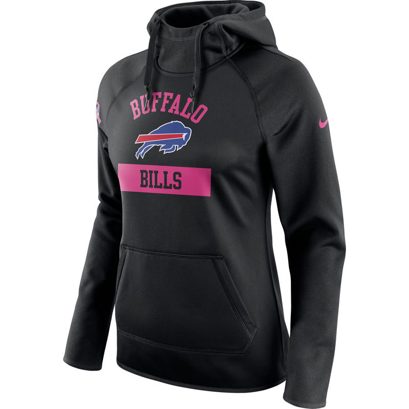 Women's Buffalo Bills Black Breast Cancer Awareness Circuit Performance Pullover Hoodie