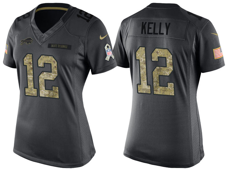 Women's Buffalo Bills #12 Jim Kelly Anthracite 2016 Salute to Service Limited Jersey