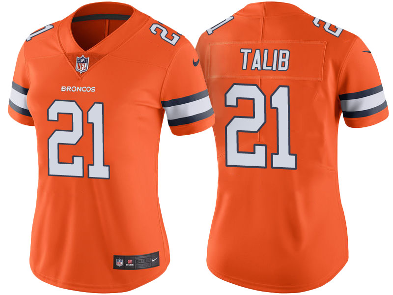 Women's Denver Broncos #21 Aqib Talib Orange Color Rush Limited Jersey