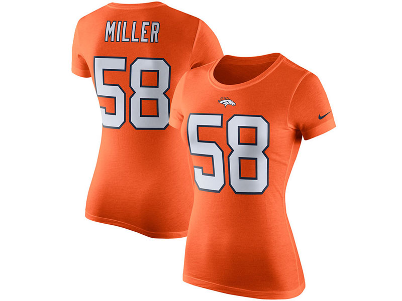 Women's Denver Broncos #58 Von Miller Orange Player Pride Color Rush Name & Number T-Shirt