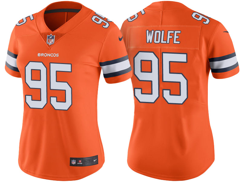 Women's Denver Broncos #95 Derek Wolfe Orange Color Rush Limited Jersey