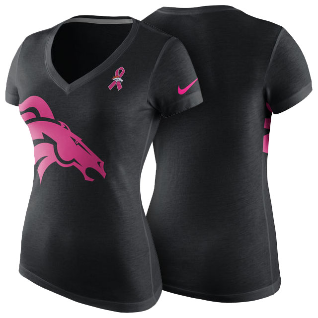 Women's Denver Broncos Black Breast Cancer Awareness Tri-Blend V-Neck T-Shirt