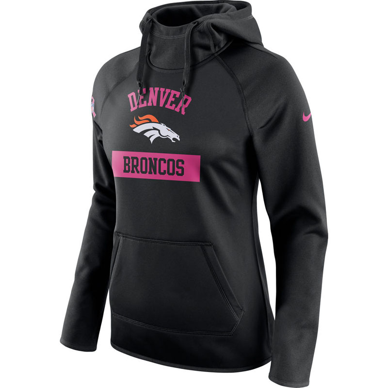 Women's Denver Broncos Black Breast Cancer Awareness Circuit Performance Pullover Hoodie