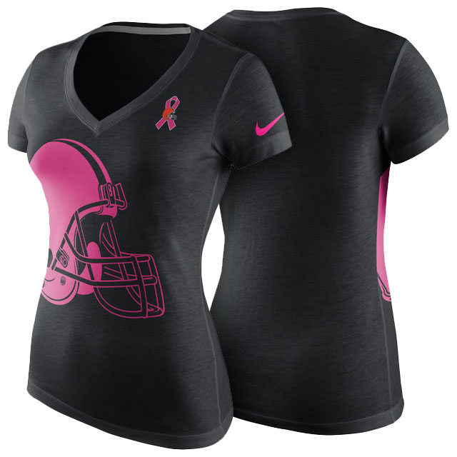 Women's Cleveland Browns Black Breast Cancer Awareness Tri-Blend V-Neck T-Shirt