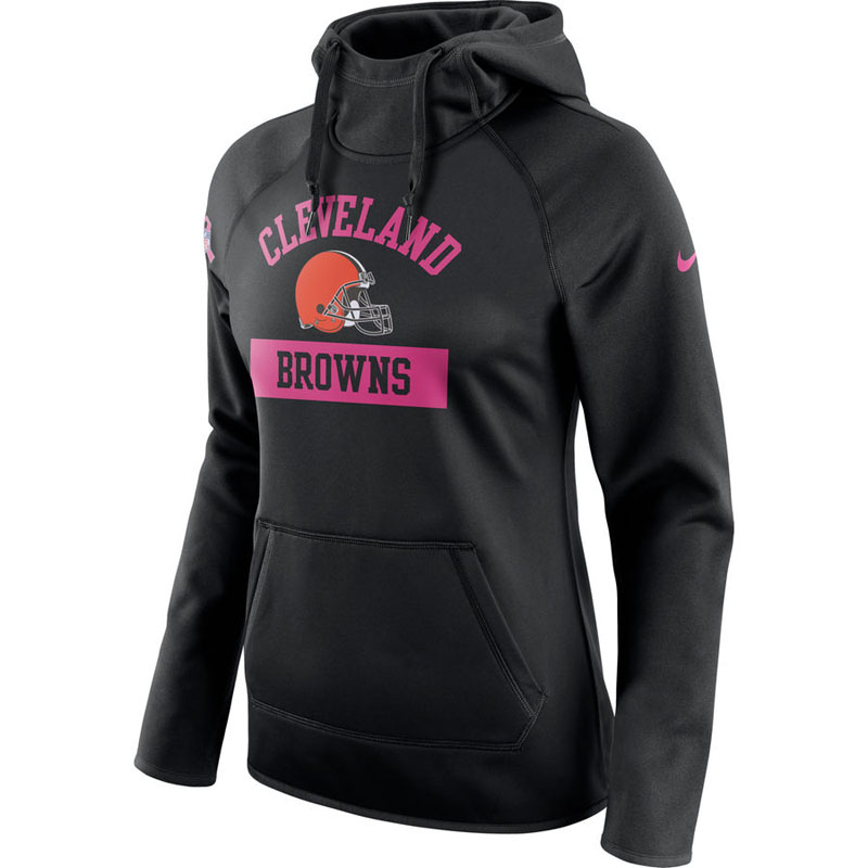 Women's Cleveland Browns Black Breast Cancer Awareness Circuit Performance Pullover Hoodie