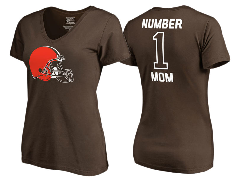 Women's Cleveland Browns Brown #1 Mom V-Neck T-Shirt