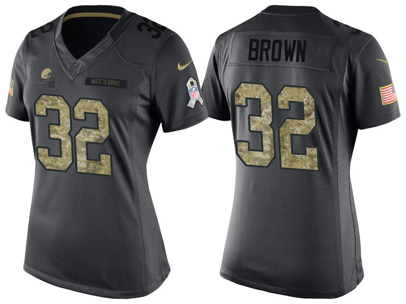 Women's Cleveland Browns #32 Jim Brown Anthracite 2016 Salute to Service Limited Jersey