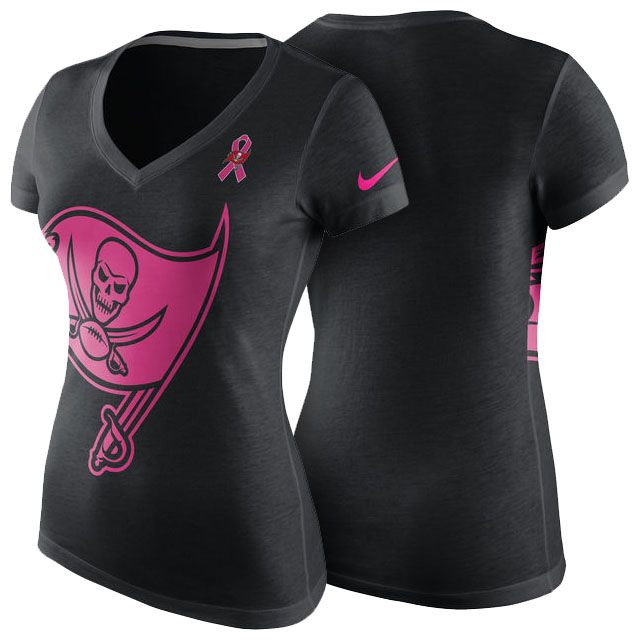 Women's Tampa Bay Buccaneers Black Breast Cancer Awareness Tri-Blend V-Neck T-Shirt