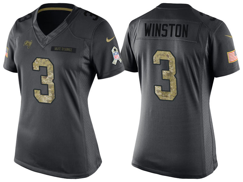 Women's Tampa Bay Buccaneers #3 Jameis Winston Anthracite 2016 Salute to Service Limited Jersey