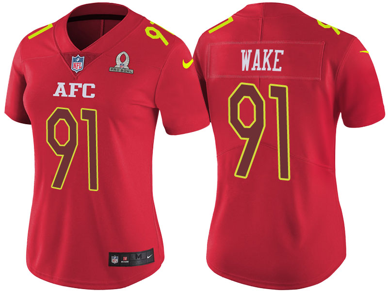 Women's AFC 2017 Pro Bowl Miami Dolphins #91 Cameron Wake Red Game Jersey