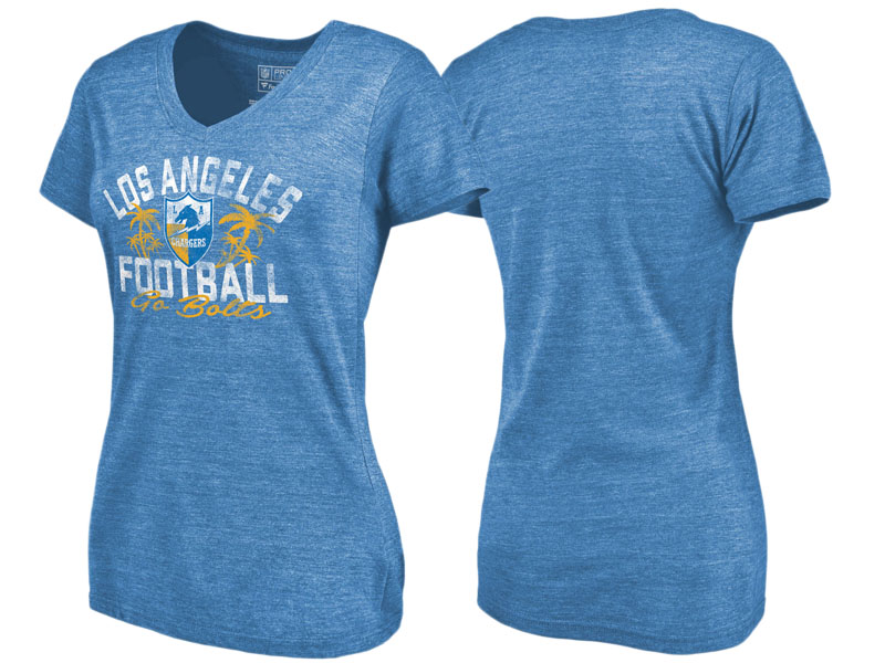 Women's Los Angeles Chargers Blue Hometown Collection Football Tri-Blend V-Neck T-Shirt