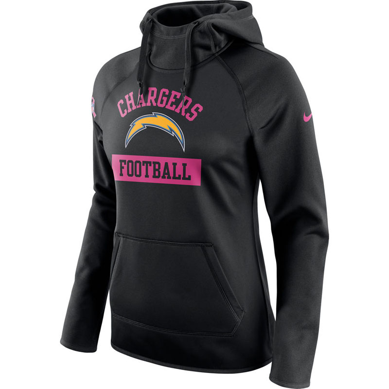 Women's San Diego Chargers Black Breast Cancer Awareness Circuit Performance Pullover Hoodie