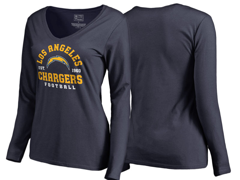 Women's Los Angeles Chargers Navy Full Back Long Sleeve T-Shirt