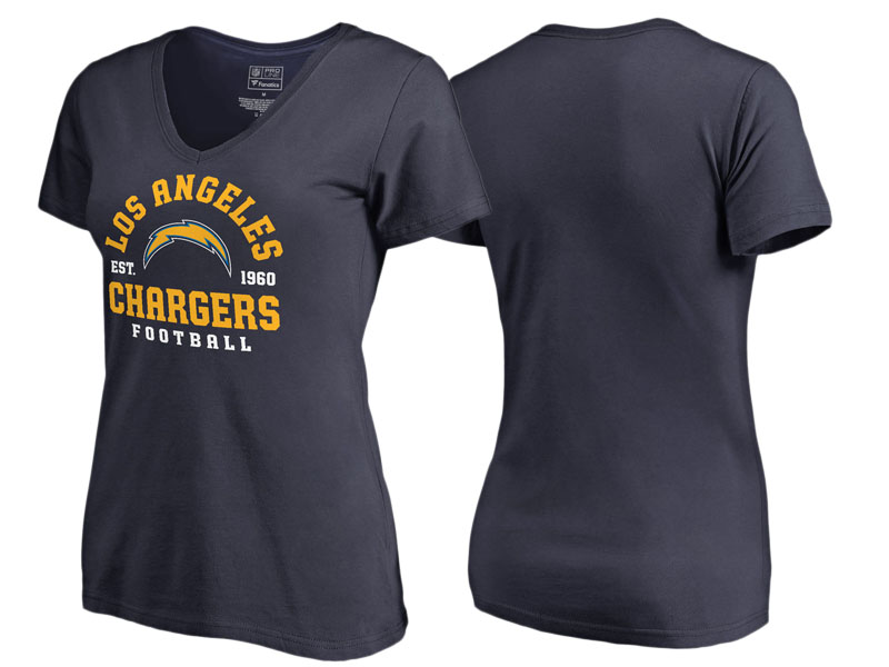 Women's Los Angeles Chargers Navy Full Back Slim Fit V-Neck T-Shirt