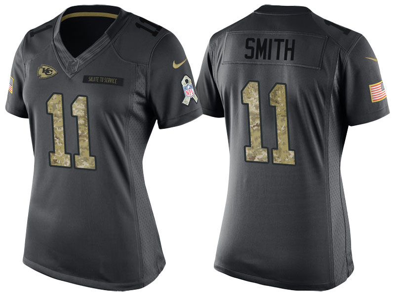 Women's Kansas City Chiefs #11 Alex Smith Anthracite 2016 Salute to Service Limited Jersey