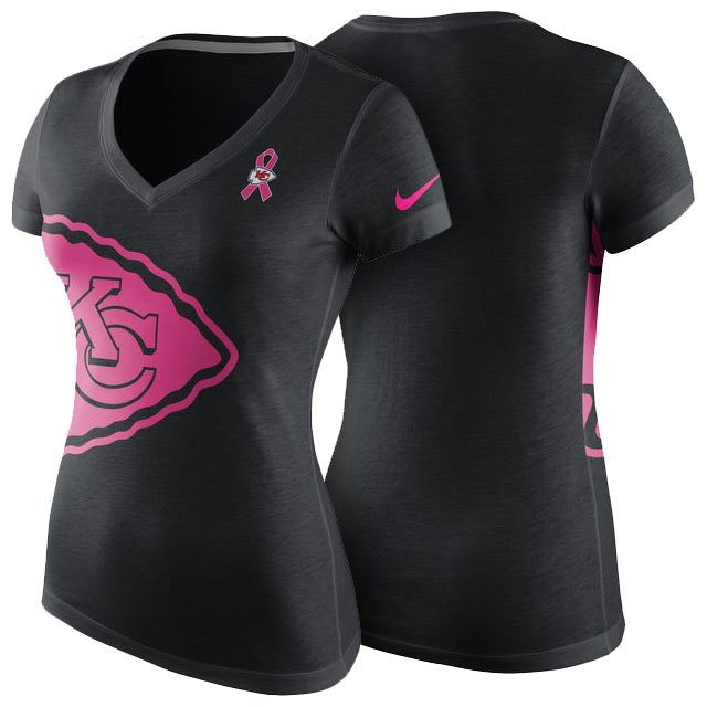 Women's Kansas City Chiefs Black Breast Cancer Awareness Tri-Blend V-Neck T-Shirt