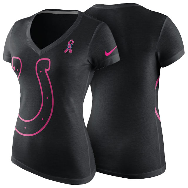 Women's Indianapolis Colts Black Breast Cancer Awareness Tri-Blend V-Neck T-Shirt