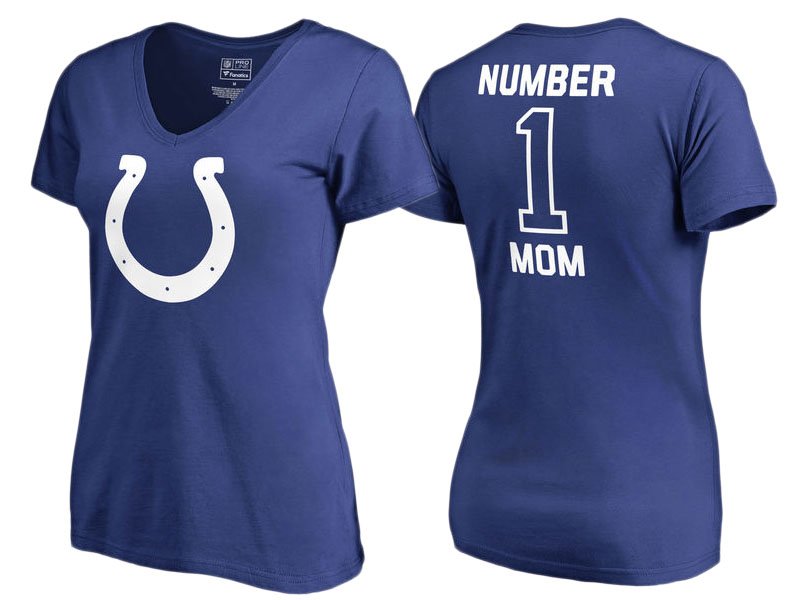 Women's Indianapolis Colts Royal #1 Mom V-Neck T-Shirt