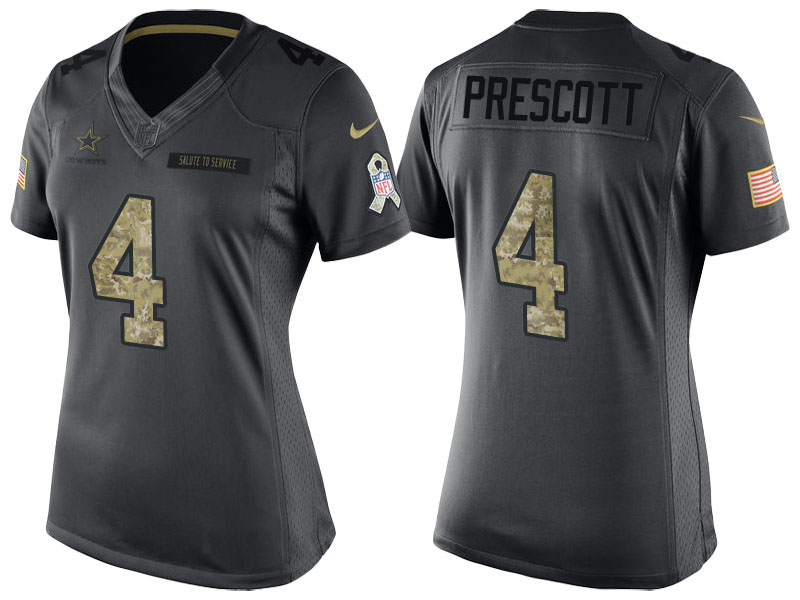 Women's Dallas Cowboys #4 Dak Prescott Camo Anthracite 2016 Salute to Service Limited Jersey