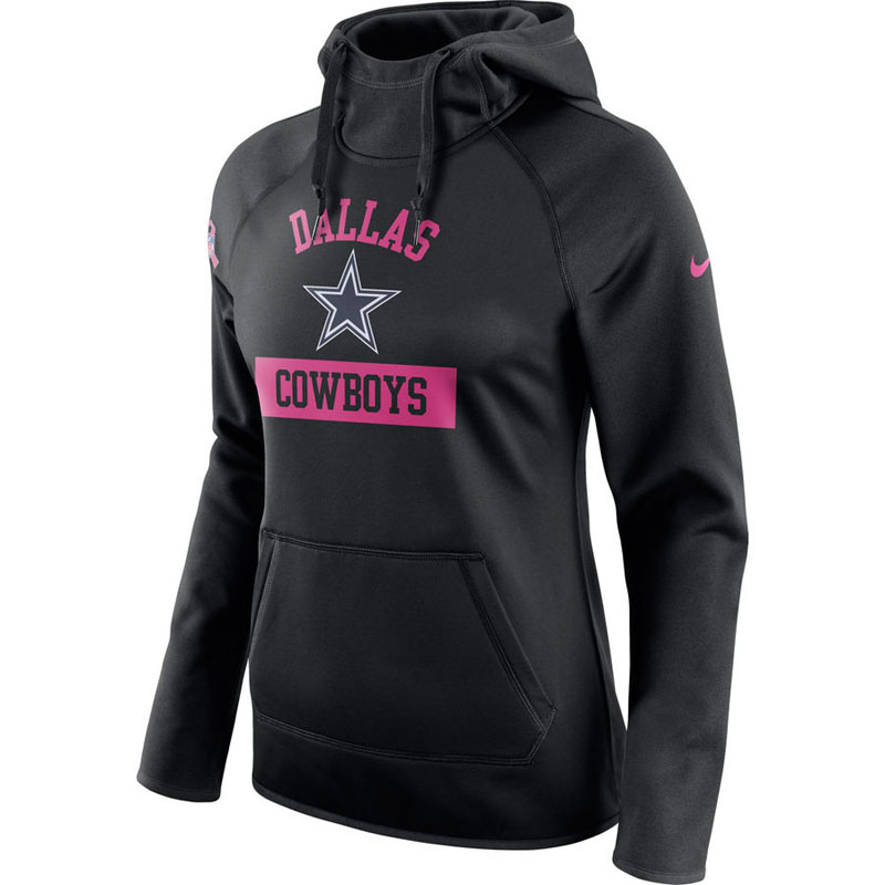 Women's Dallas Cowboys Black Breast Cancer Awareness Circuit Performance Pullover Hoodie