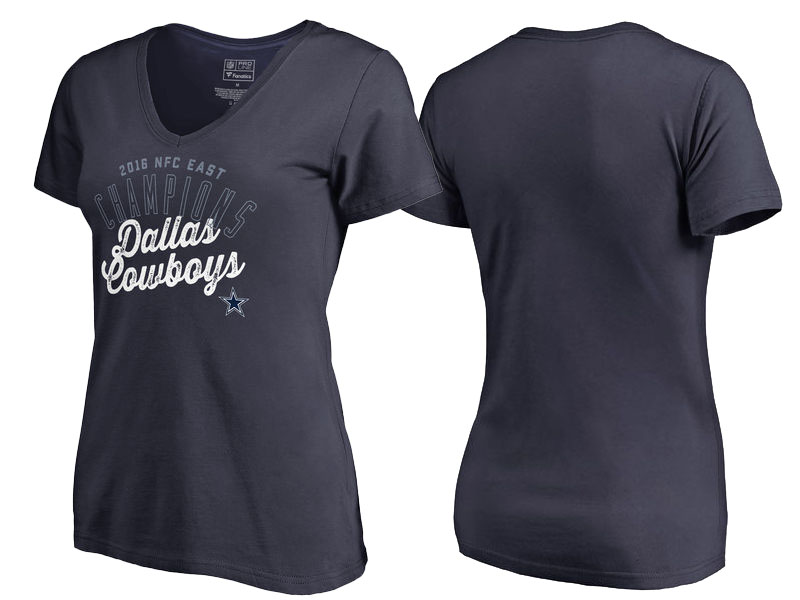 Women's 2016 AFC East Division Champions Dallas Cowboys Navy V-Neck T-Shirt