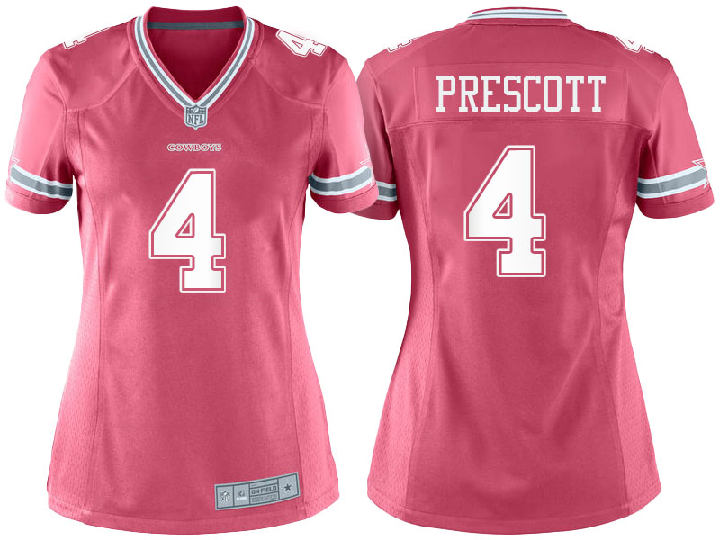 Women's Dallas Cowboys #4 Dak Prescott Pink Game Jersey