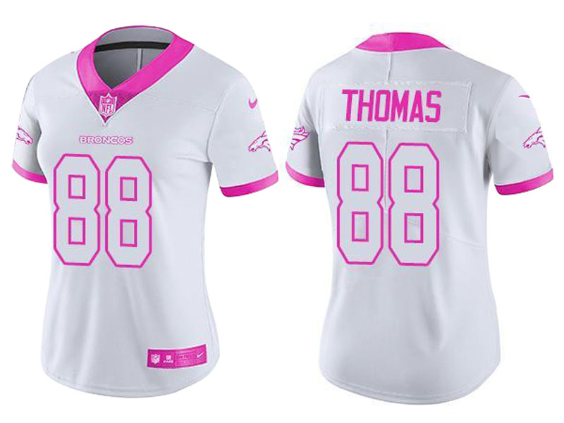 Women's Denver Broncos #88 Demaryius Thomas White Pink Rush Fashion Jersey