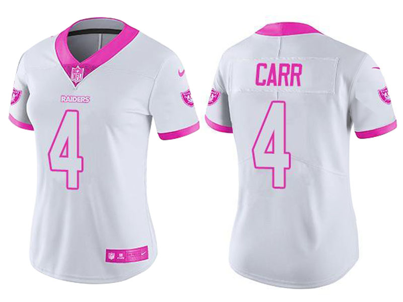 Women's Oakland Raiders #4 Derek Carr White Pink Rush Fashion Jersey